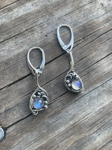 Blue Flash Moonstone Wire wrapped earrings