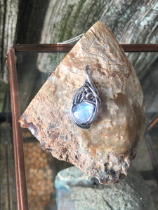 Blue Flash Moonstone Wire Wrapped pendant
