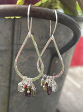 Load image into Gallery viewer, Multi-tourmaline beaded tear hoops
