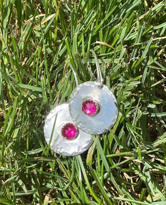 Pink sapphire medallion earrings