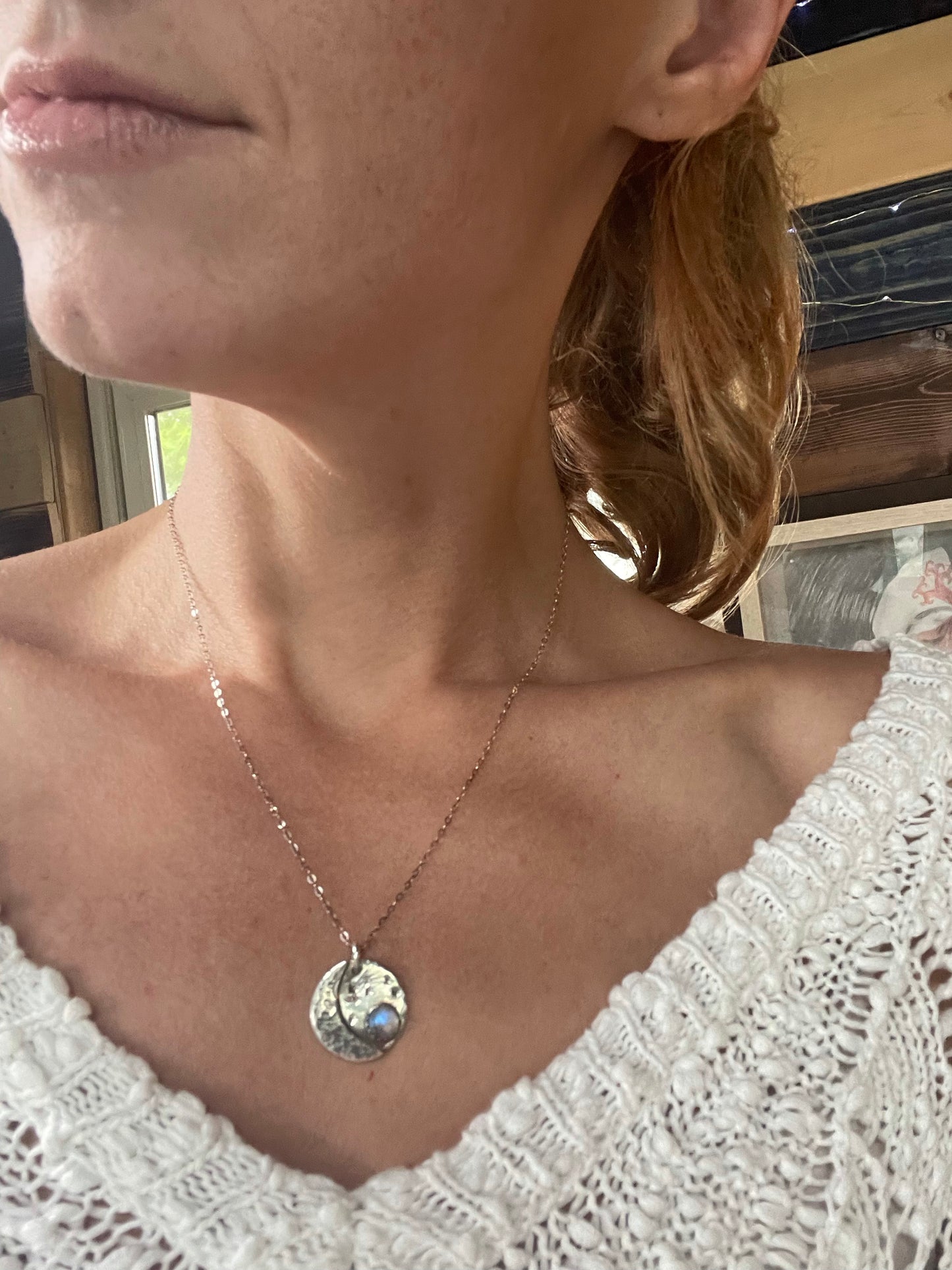 Crescent moon & moonstone necklace