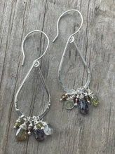 Load image into Gallery viewer, Multi-tourmaline beaded tear hoops
