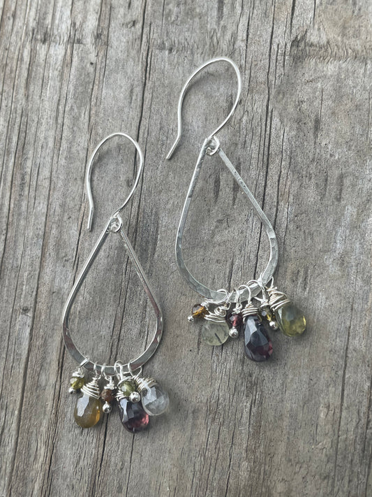 Multi-tourmaline beaded tear hoops