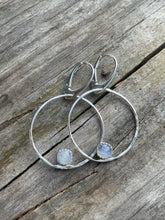 Load image into Gallery viewer, Blue flash moonstone hoops
