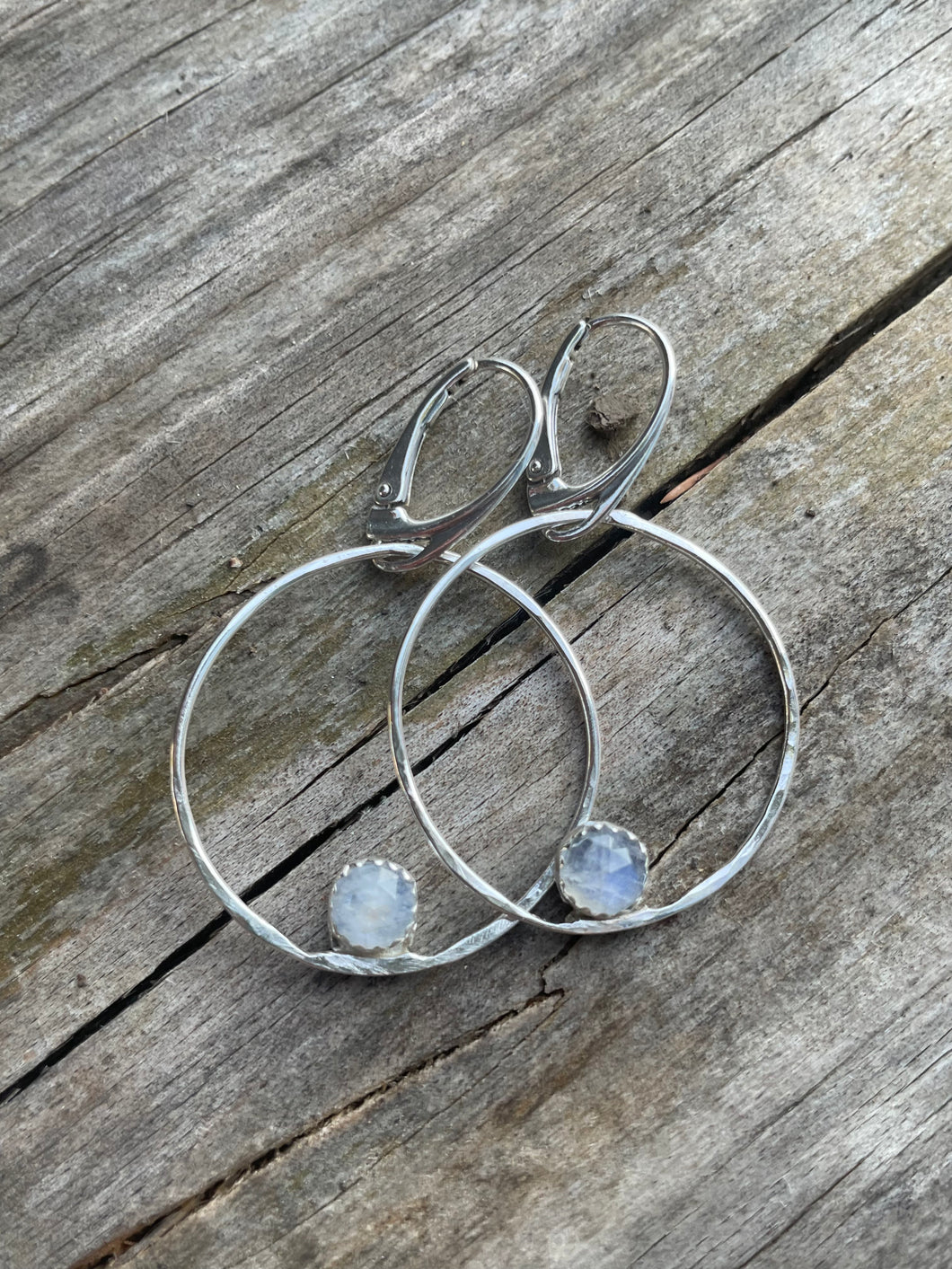 Blue flash moonstone hoops