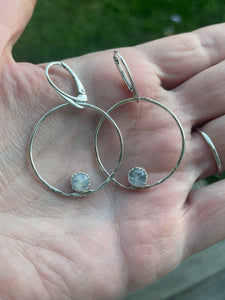 Blue flash moonstone hoops