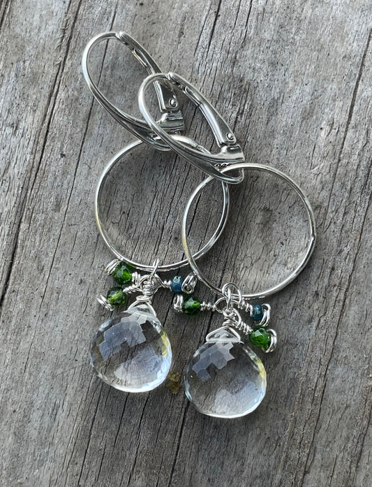 Quartz briolette hoop earrings