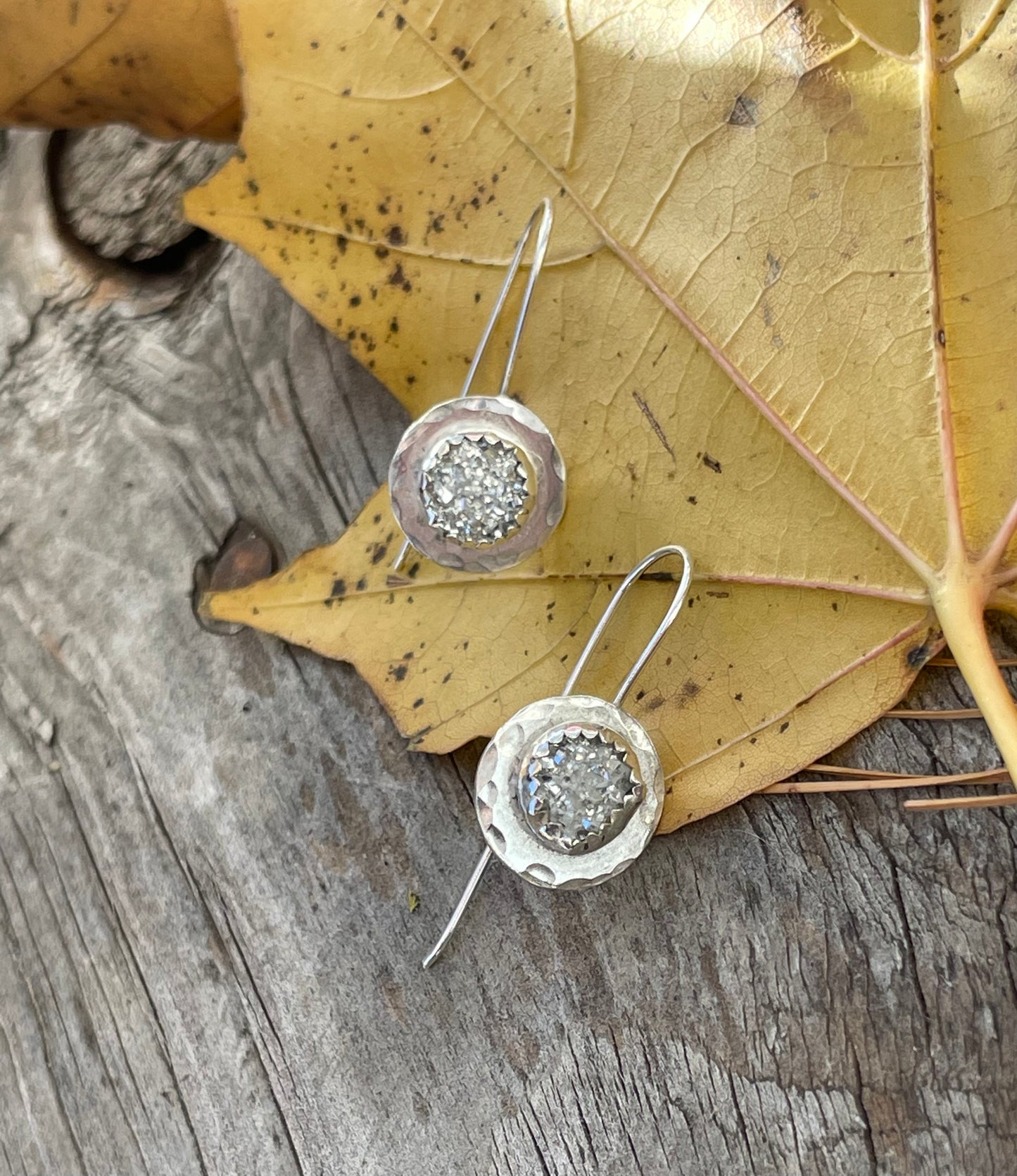 Silver druzy threader earrings