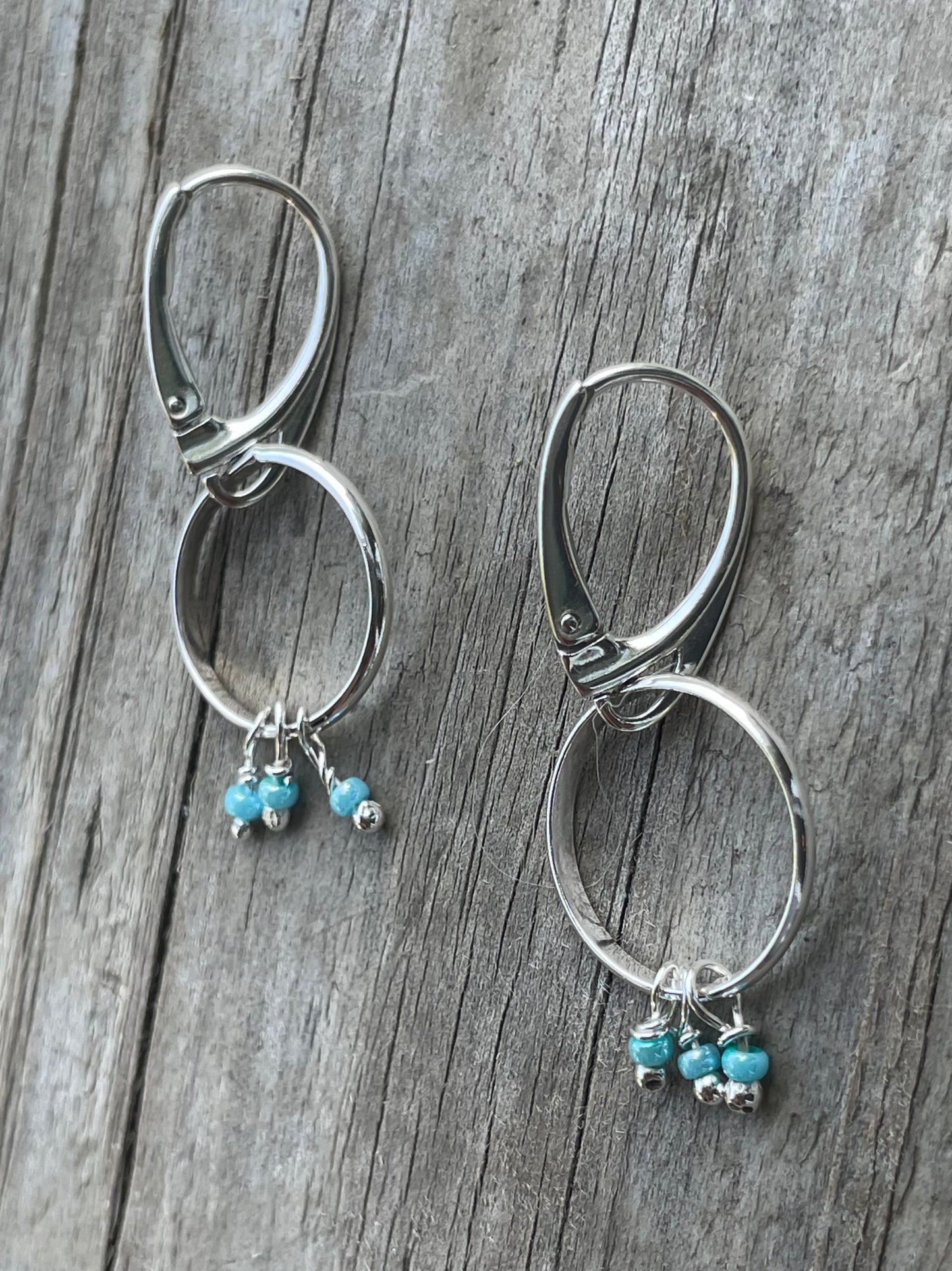 Blue beaded hoop earrings
